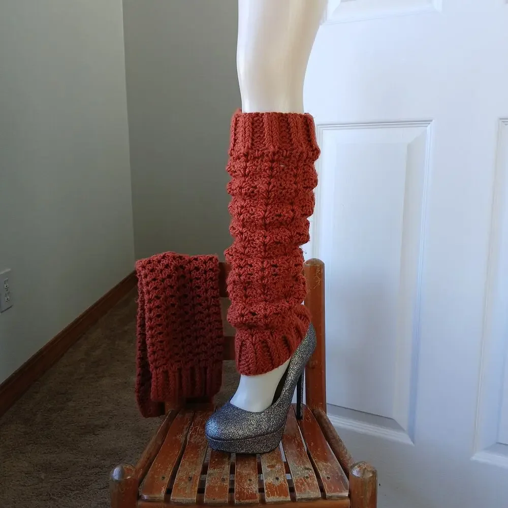 Pumpkin Spice Leg Warmers OSFM crochet warm thick chunky over knee dance premade